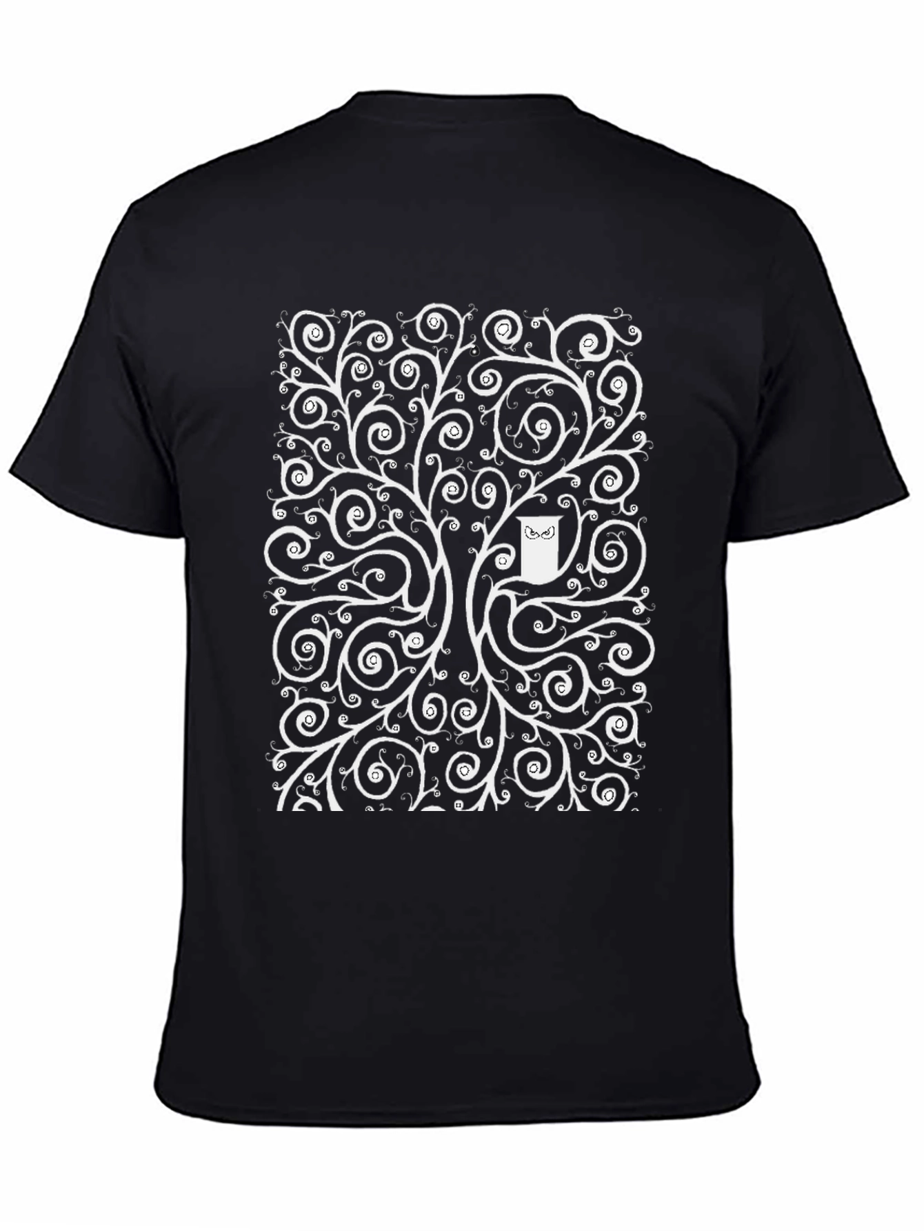 Whimsical Owl Tree Black T-Shirt
