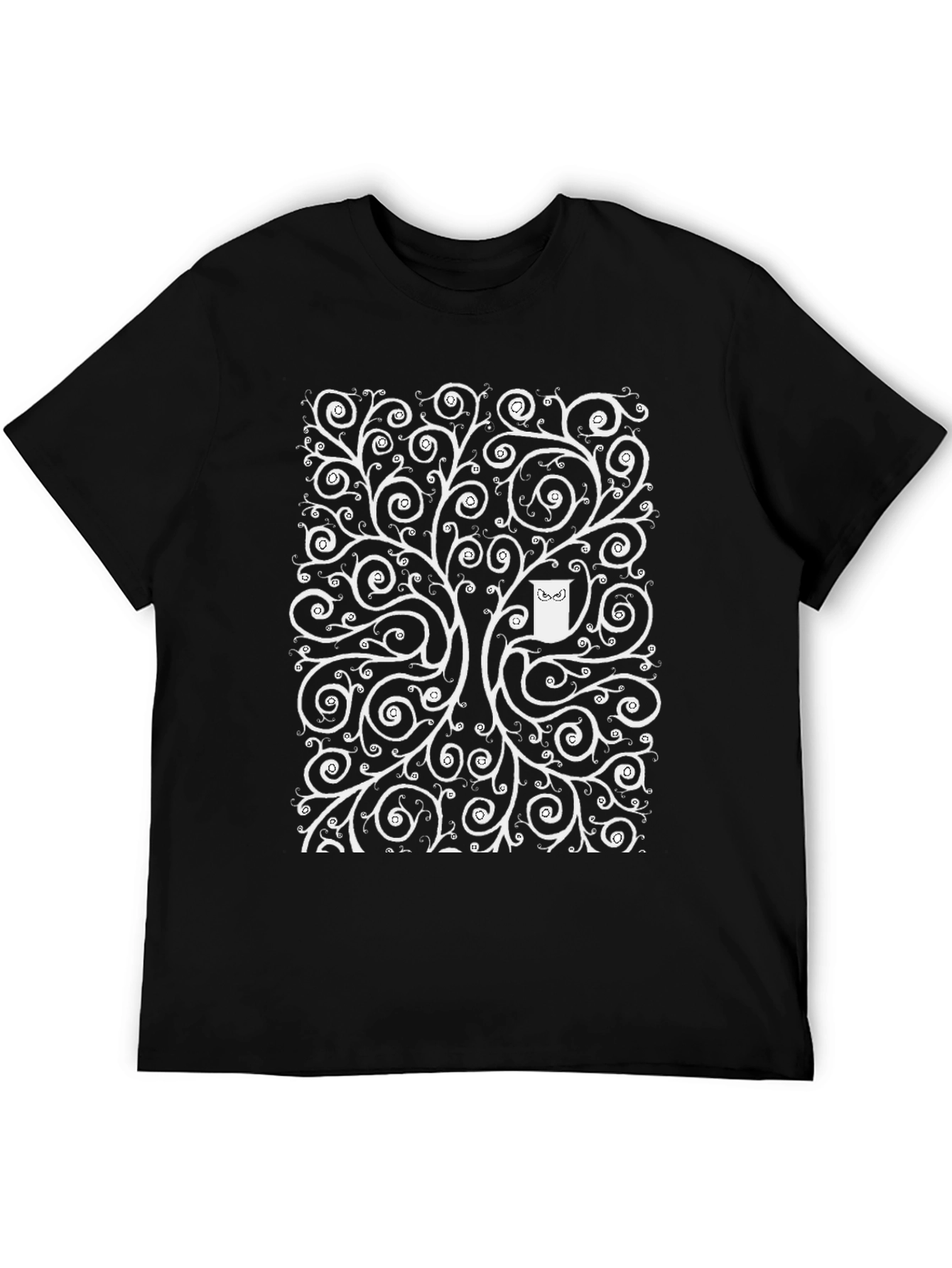 Whimsical Owl Tree Black T-Shirt