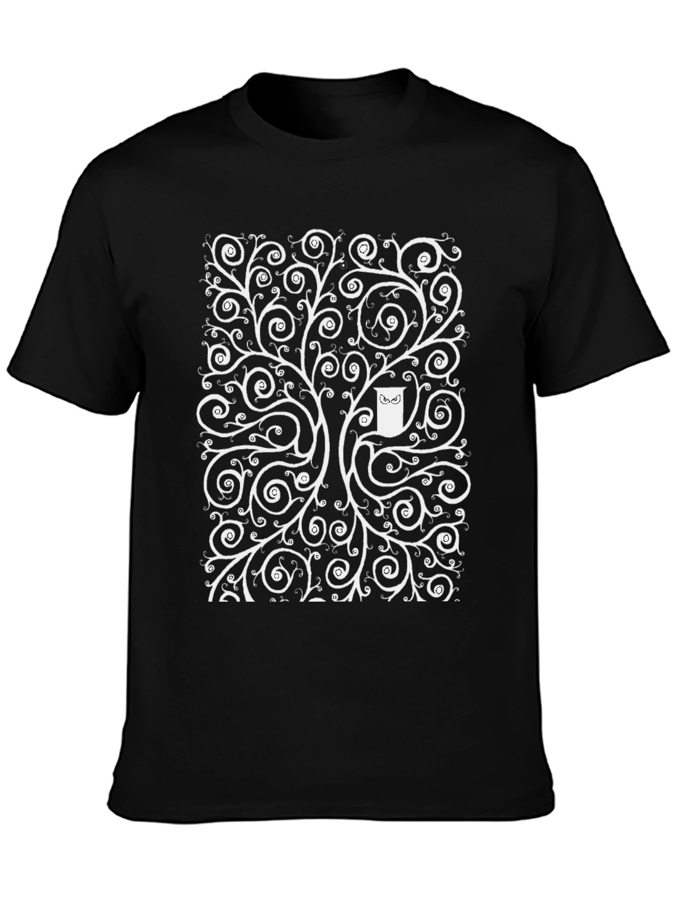 Whimsical Owl Tree Black T-Shirt