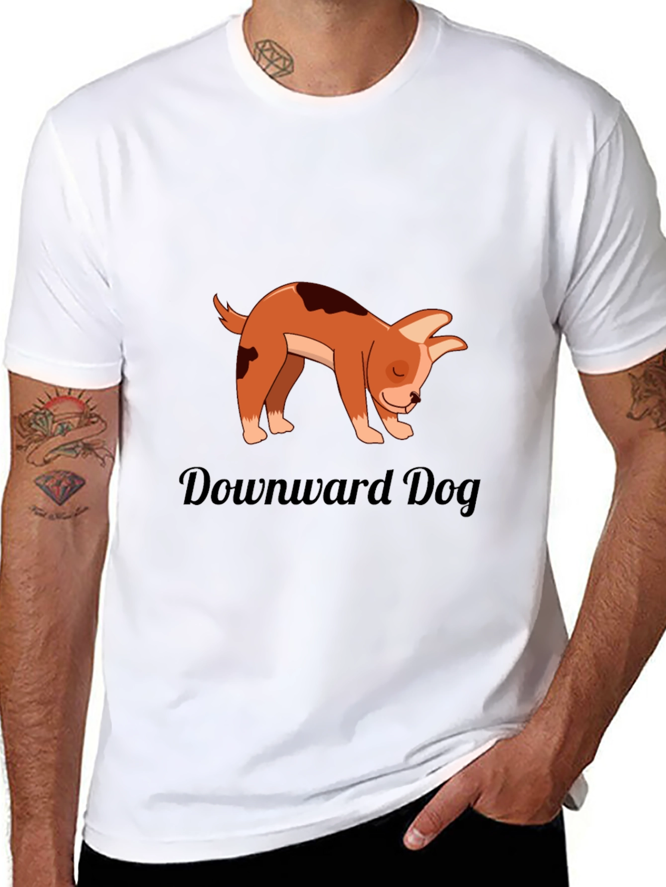 Downward Dog T-Shirt - Yoga Cartoon Puppy Graphic