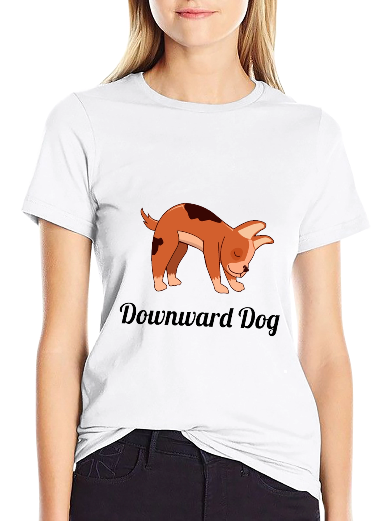 Downward Dog T-Shirt - Yoga Cartoon Puppy Graphic