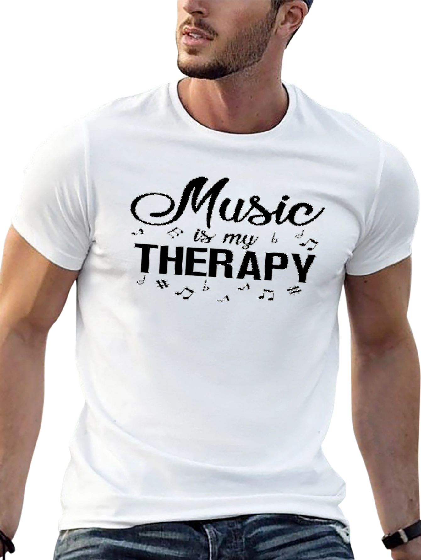 Music is My Therapy Black Graphic T-Shirt