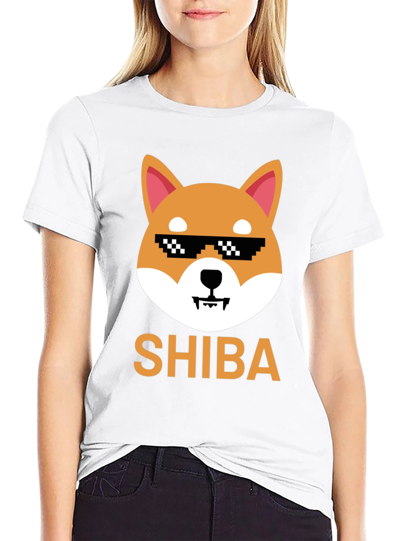 Shiba Inu Dog Pixel Sunglasses Mens Black T-Shirt