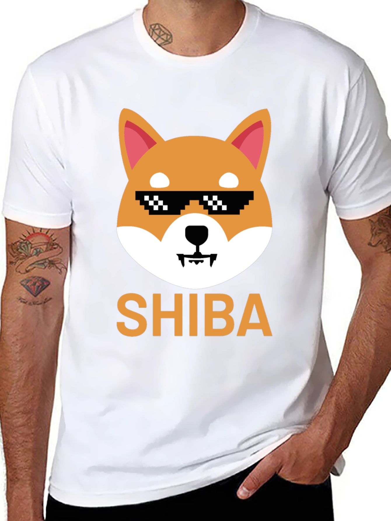 Shiba Inu Dog Pixel Sunglasses Mens Black T-Shirt