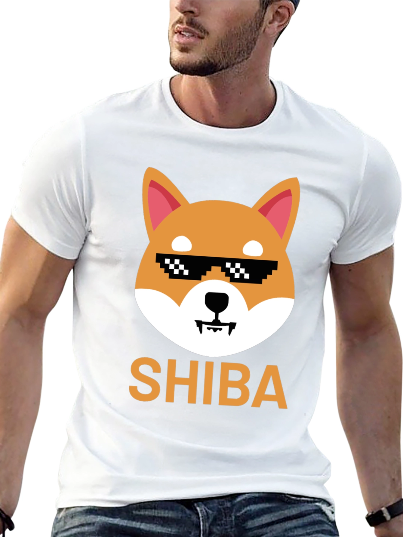 Shiba Inu Dog Pixel Sunglasses Mens Black T-Shirt