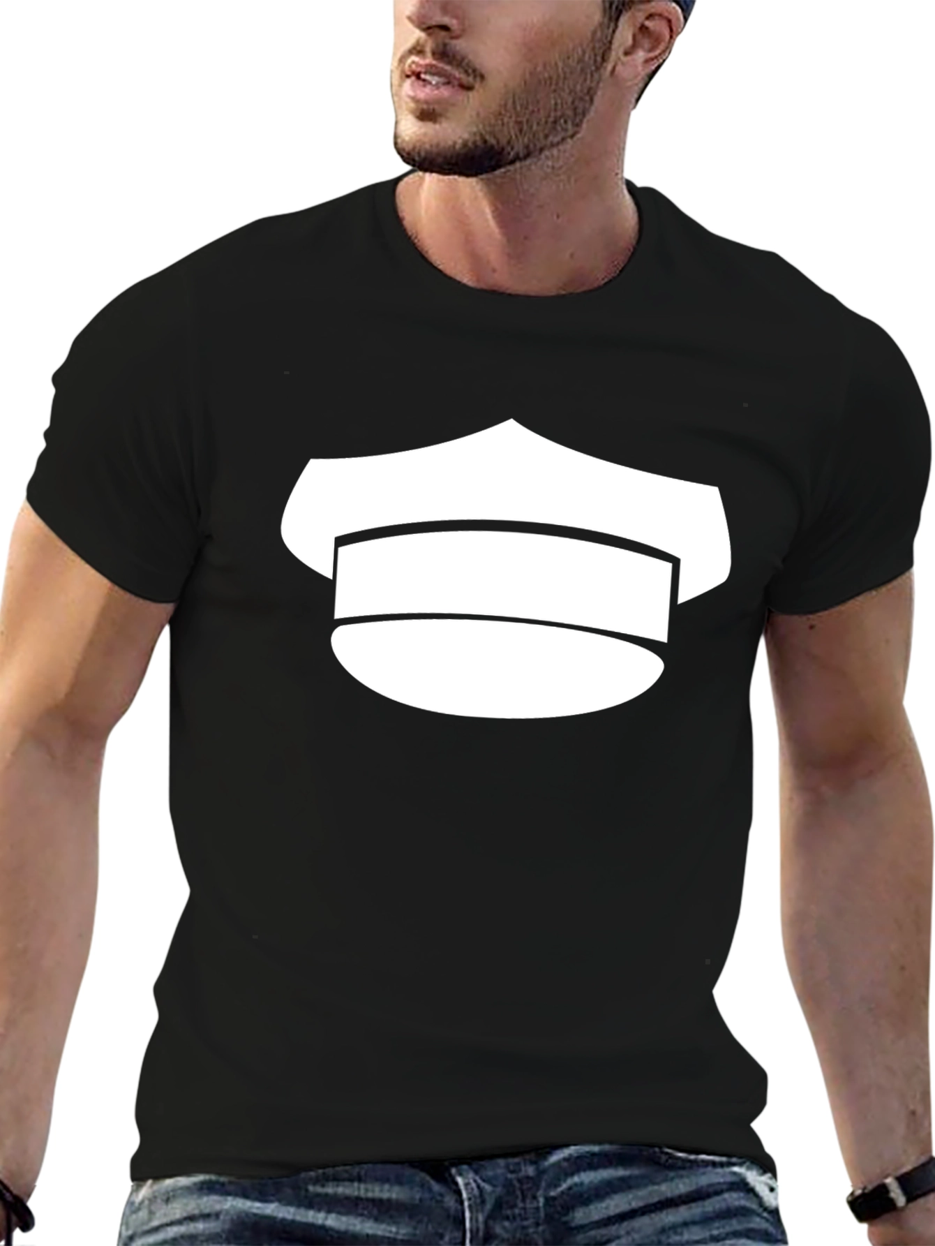 Black Tee with White Hat Graphic