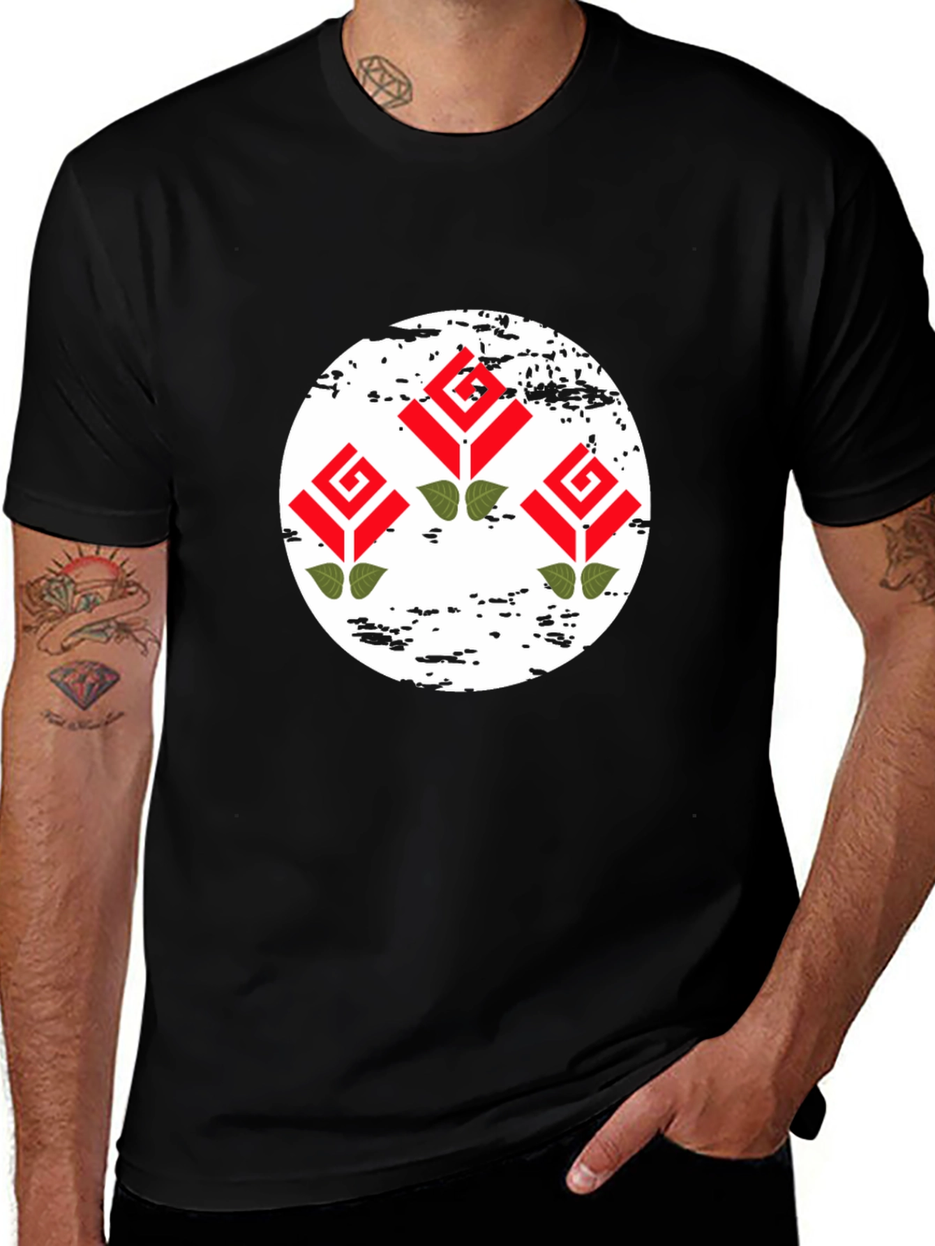 Modern Roses Graphic Black T-Shirt