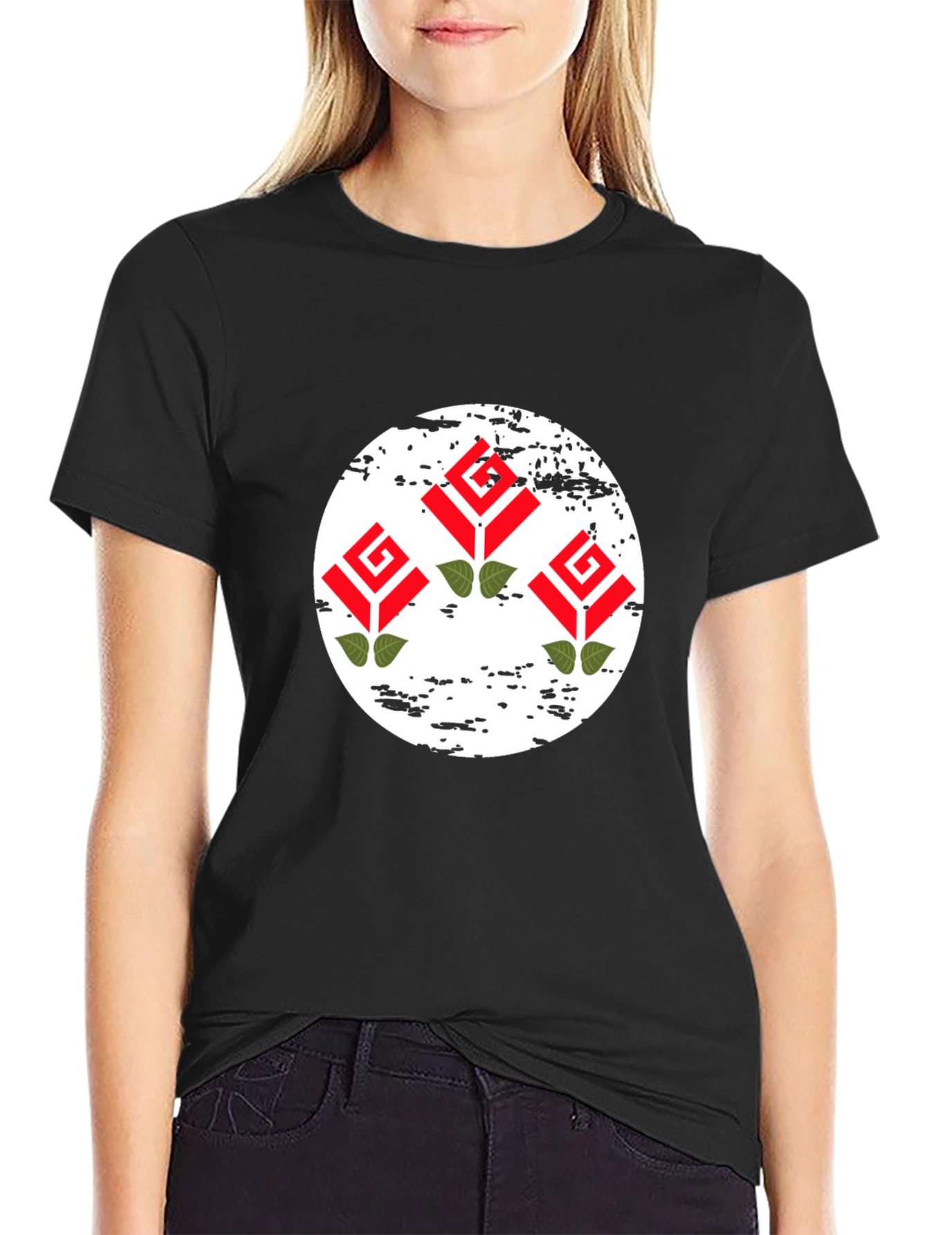 Modern Roses Graphic Black T-Shirt