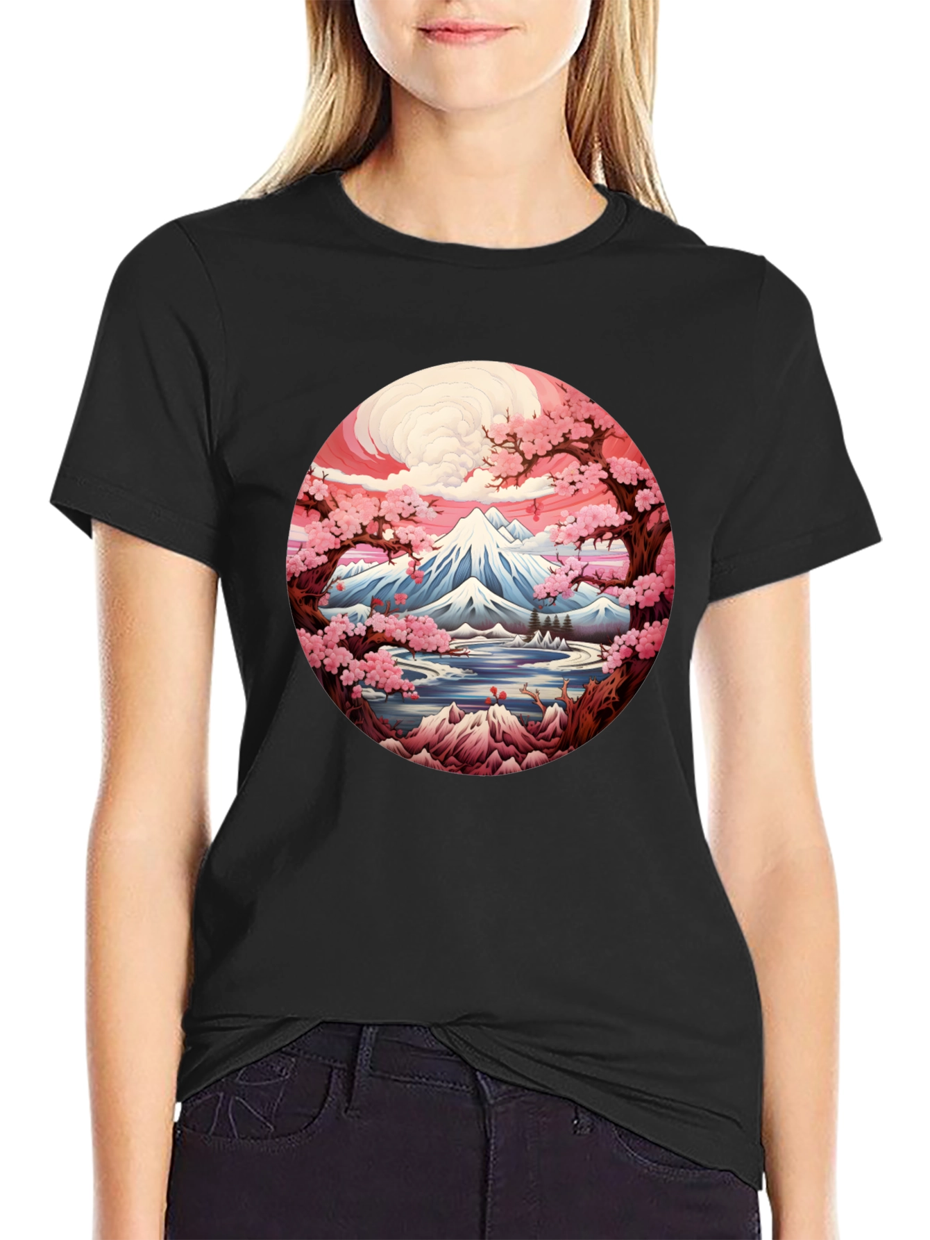 Mount Fuji Cherry Blossom Graphic Tee