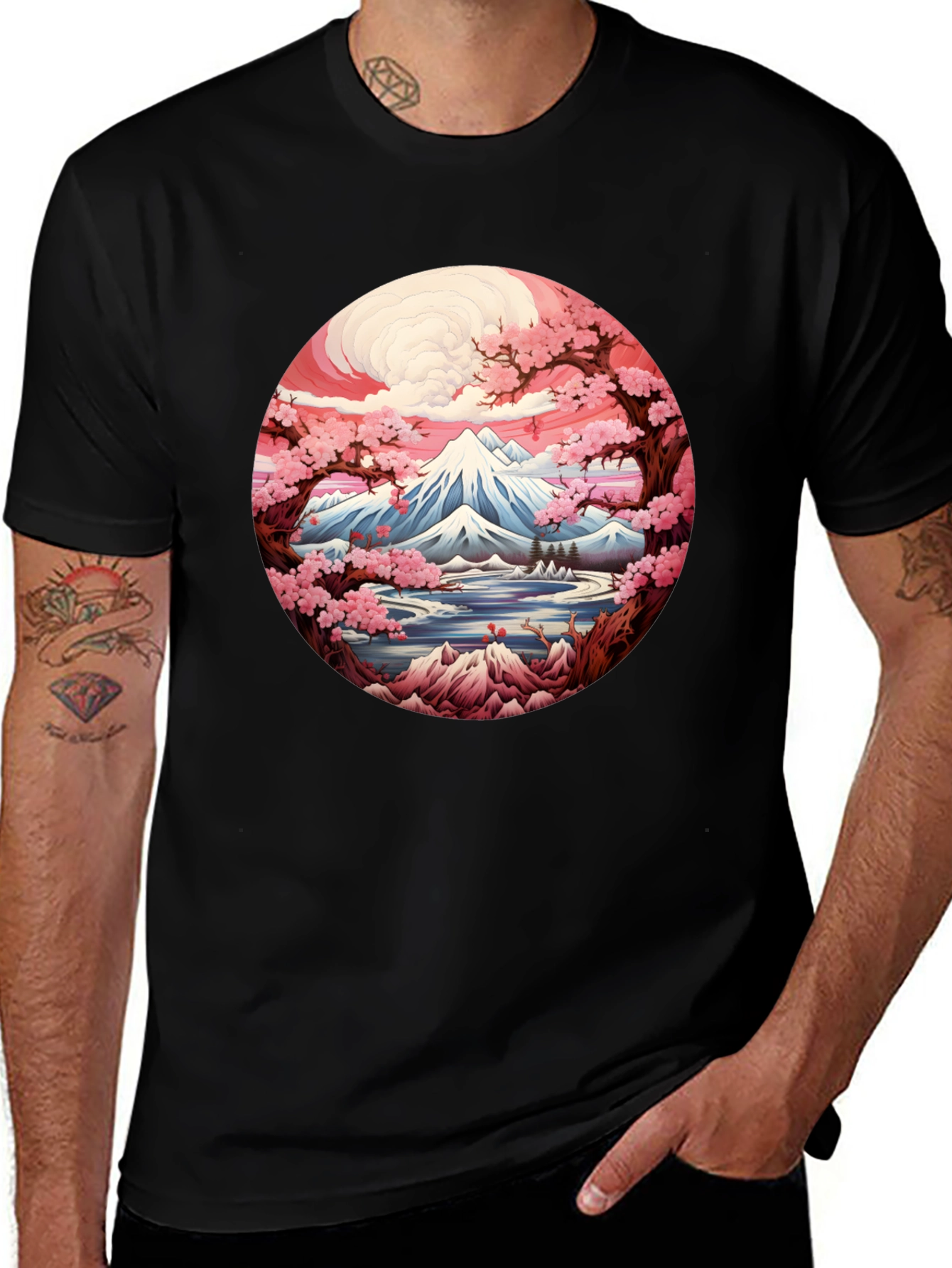 Mount Fuji Cherry Blossom Graphic Tee