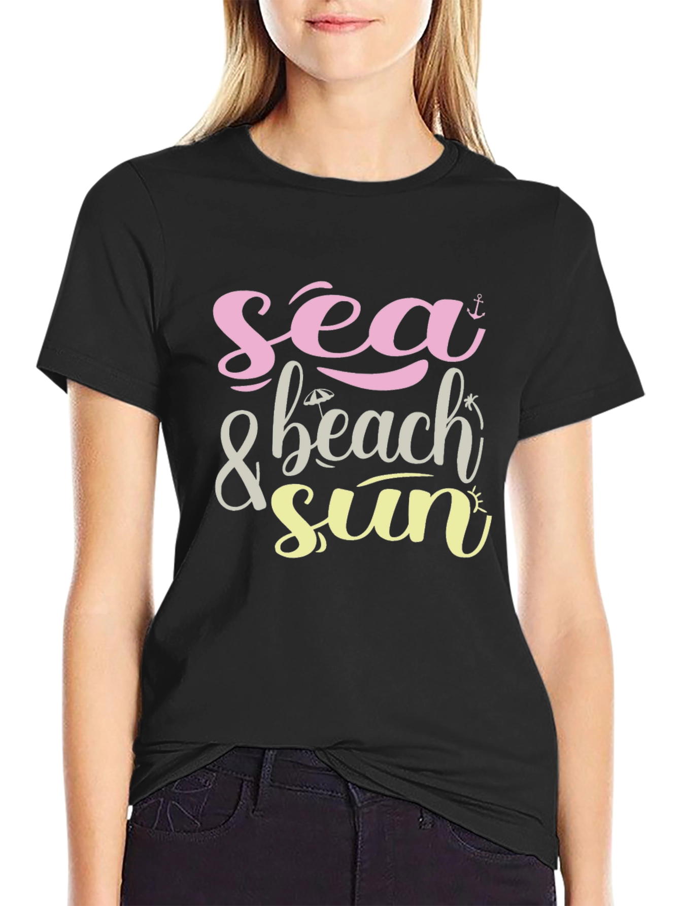 Sea & Beach Sun Graphic Black T-Shirt