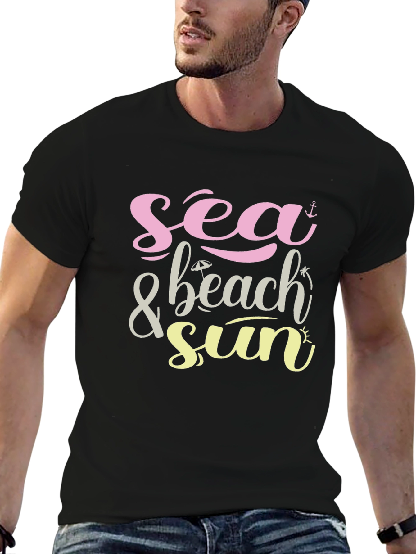 Sea & Beach Sun Graphic Black T-Shirt