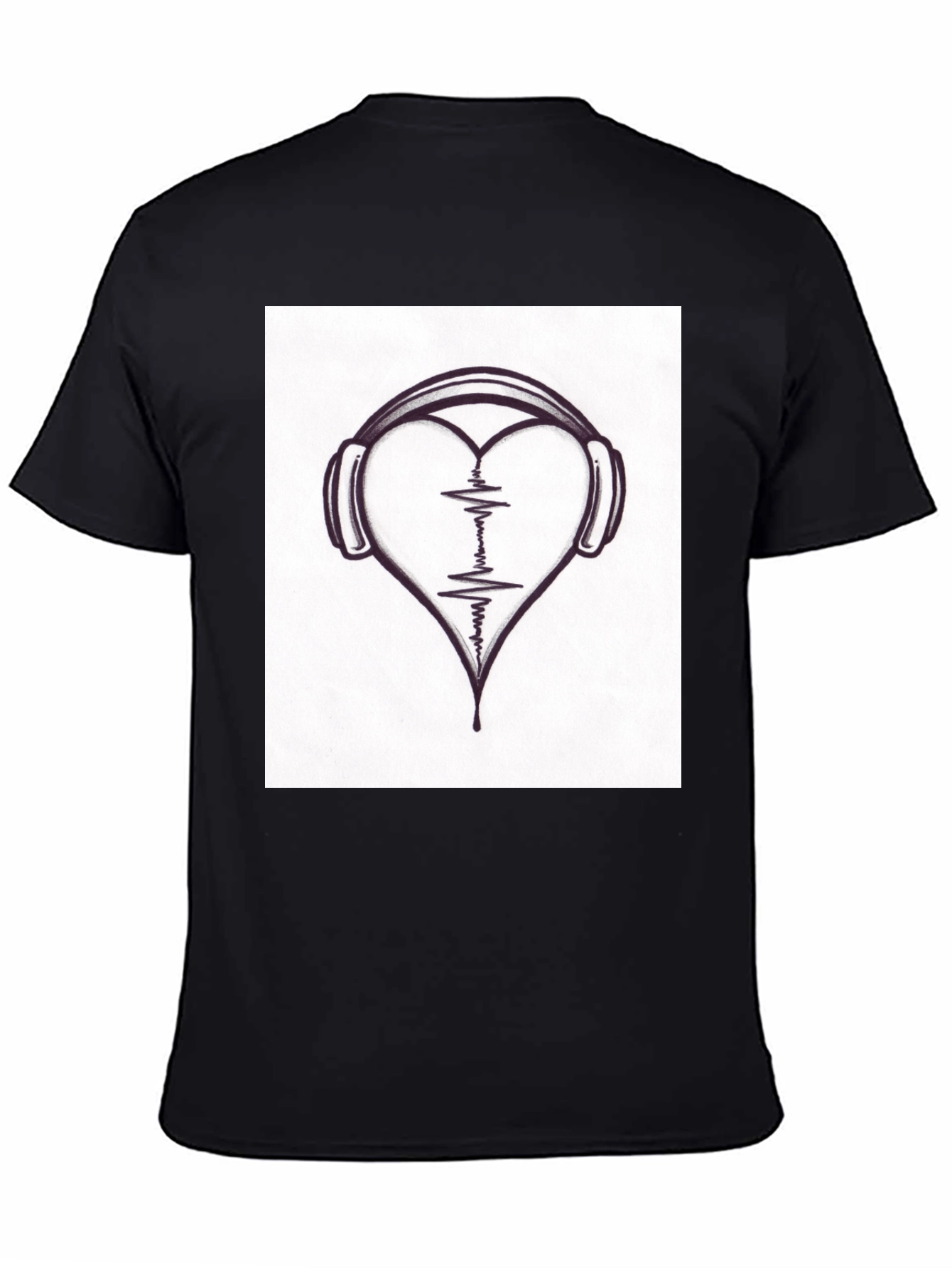 Heartbeat Headphones Black T-Shirt - Music Lover Tee