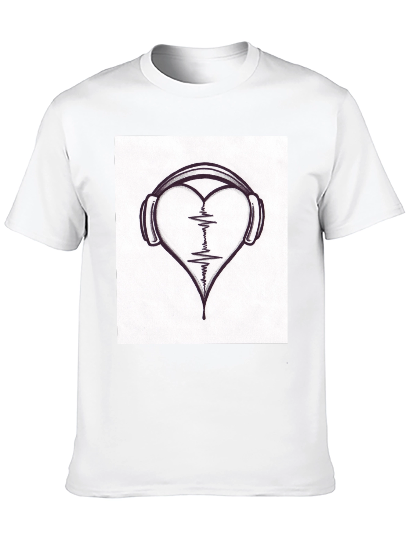Heartbeat Headphones Black T-Shirt - Music Lover Tee