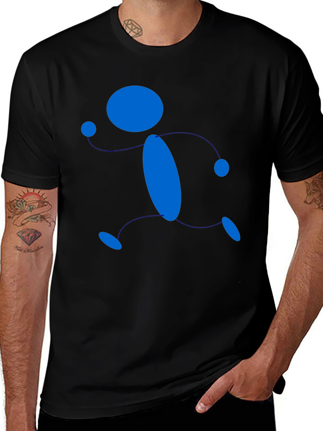 Abstract Running Man Graphic T-Shirt - Black