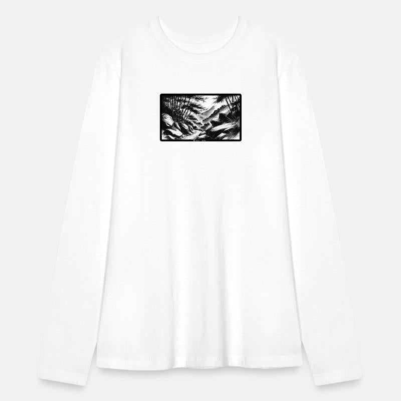 Serene Mountain Forest Ink Illustration