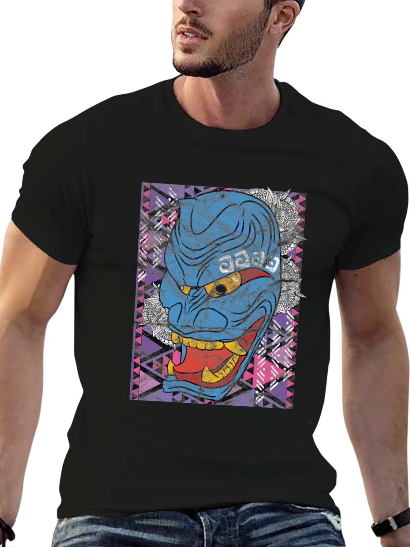 Hannya Mask Graphic Tee - Japanese Oni Demon Design