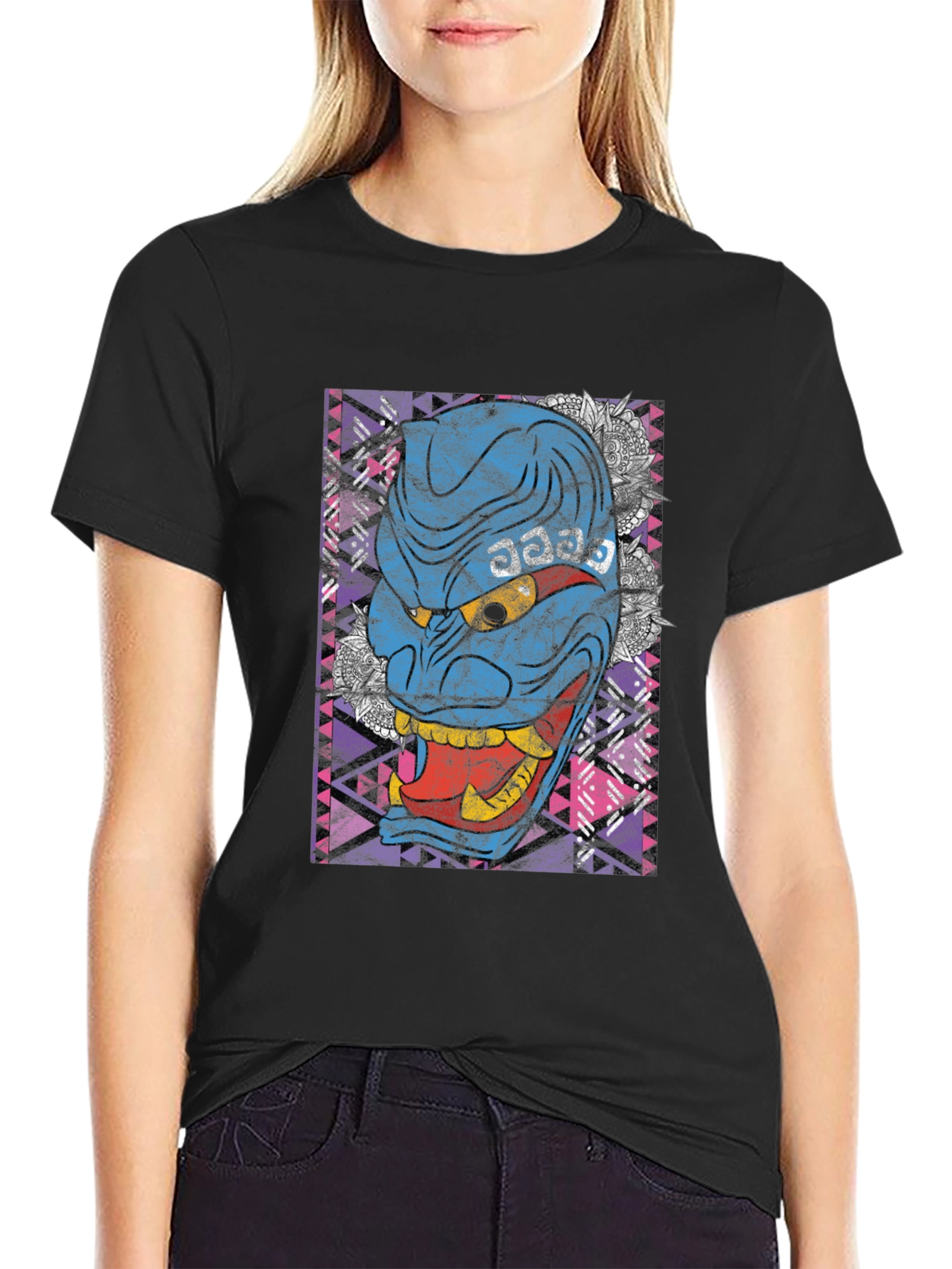Hannya Mask Graphic Tee - Japanese Oni Demon Design