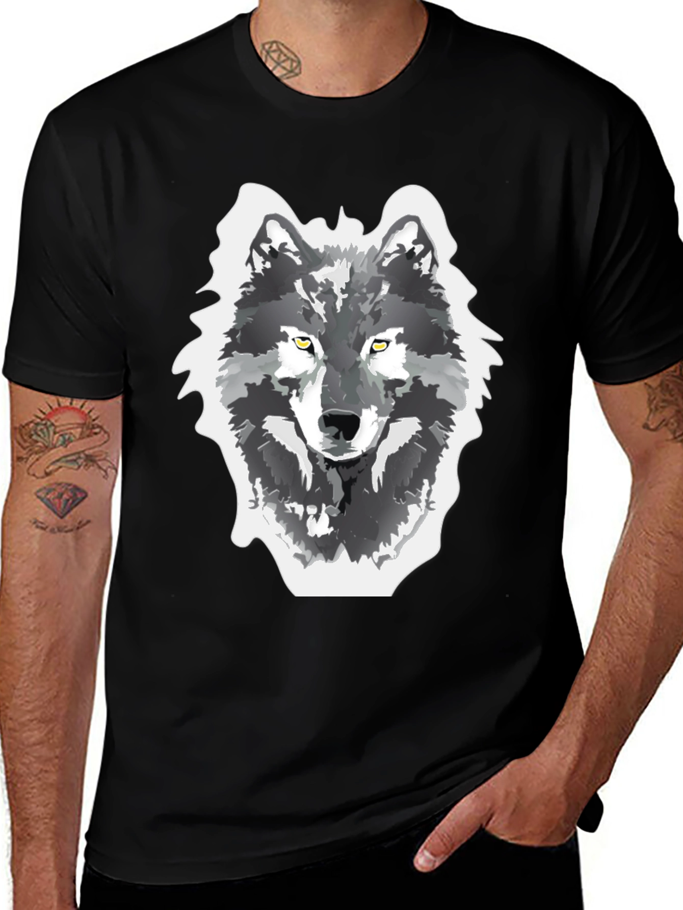 Wolf Graphic Print T-Shirt - Mens Black Tee