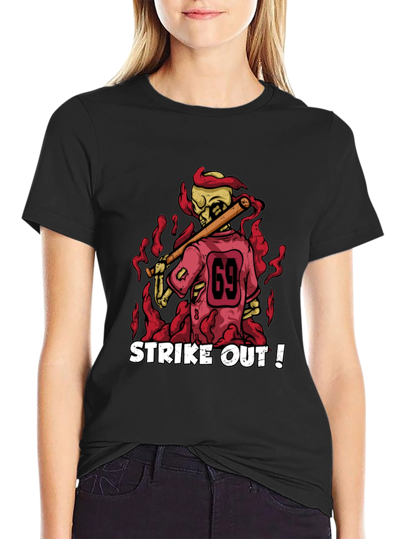 Strike Out Skeleton Baseball T-Shirt
