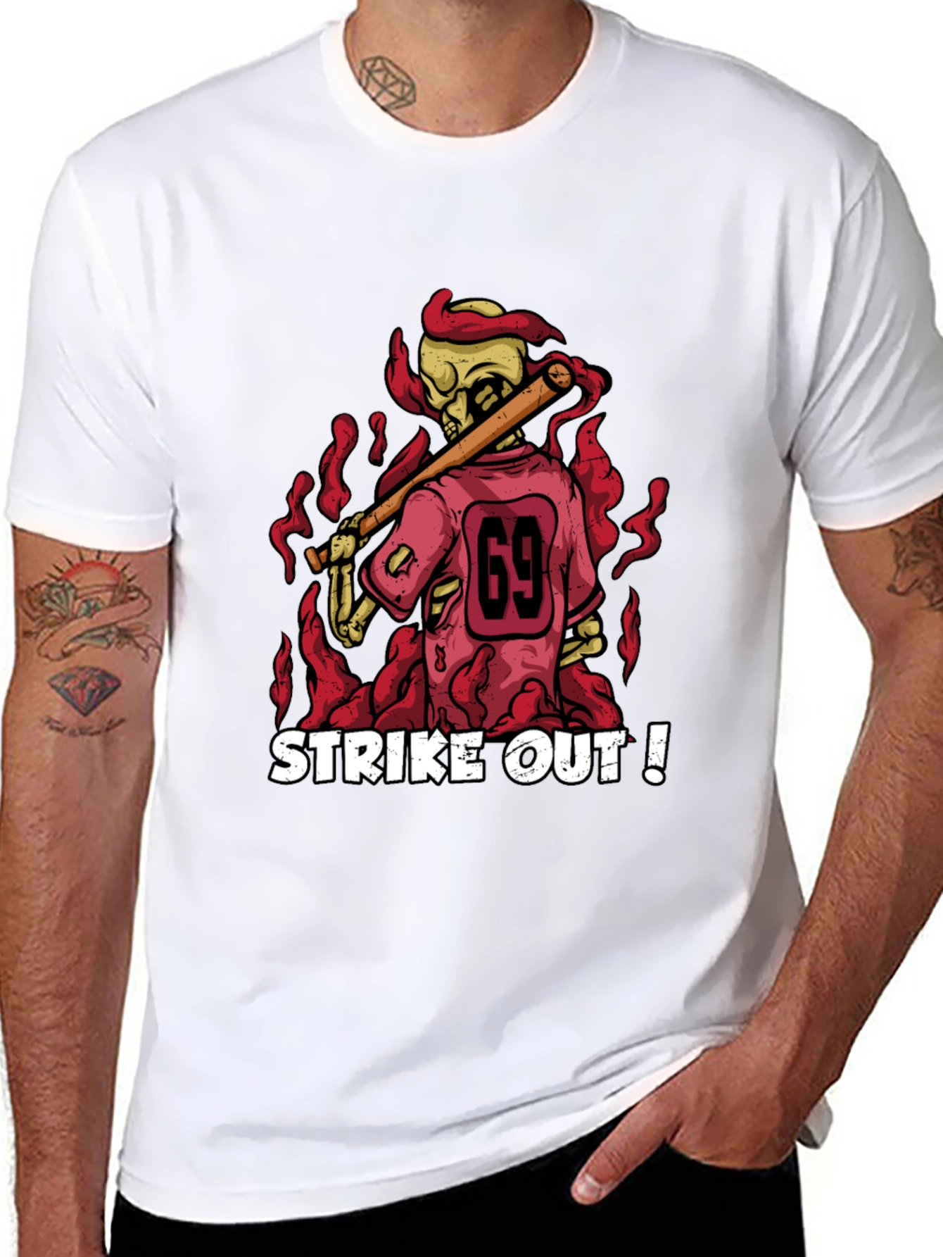 Strike Out Skeleton Baseball T-Shirt