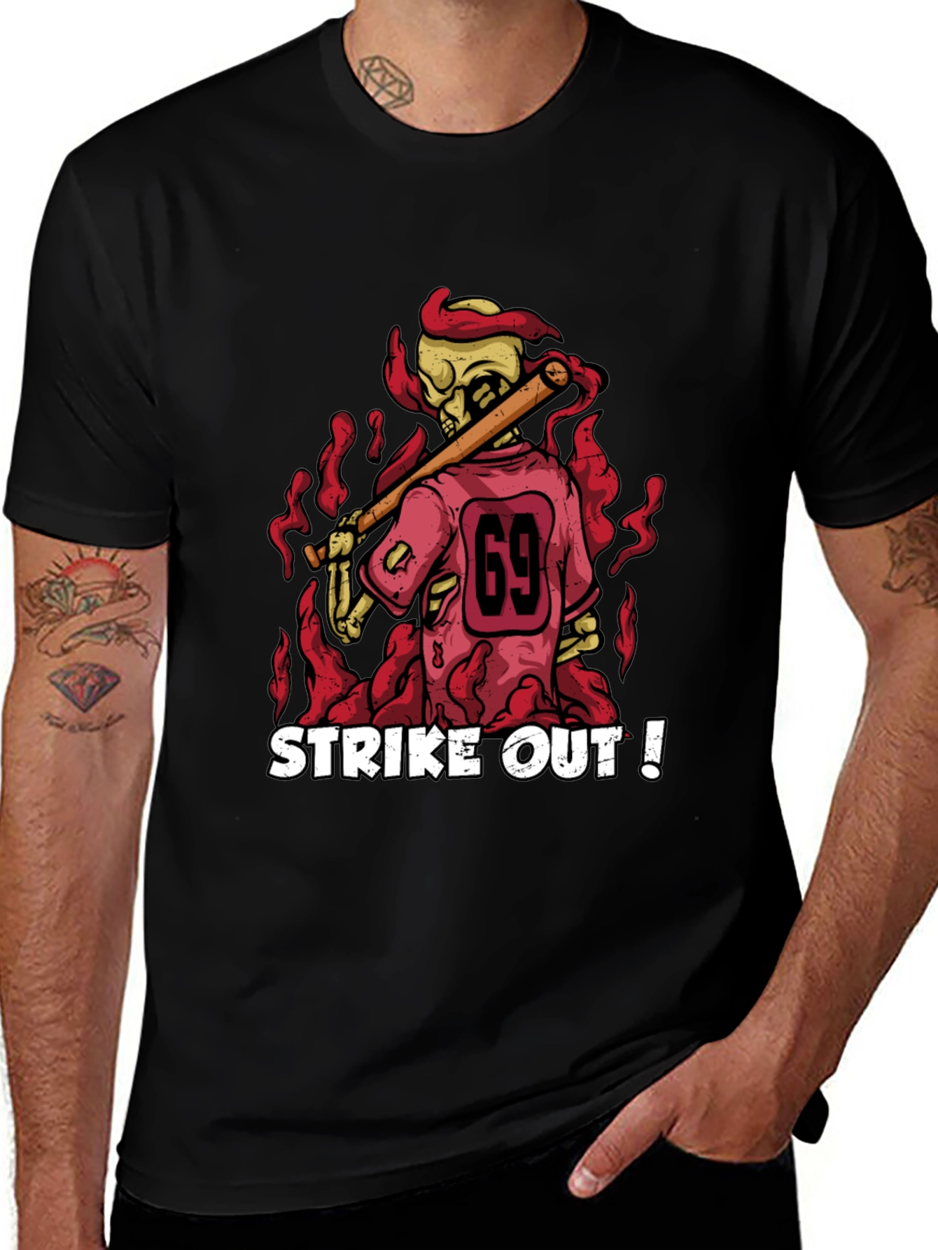 Strike Out Skeleton Baseball T-Shirt
