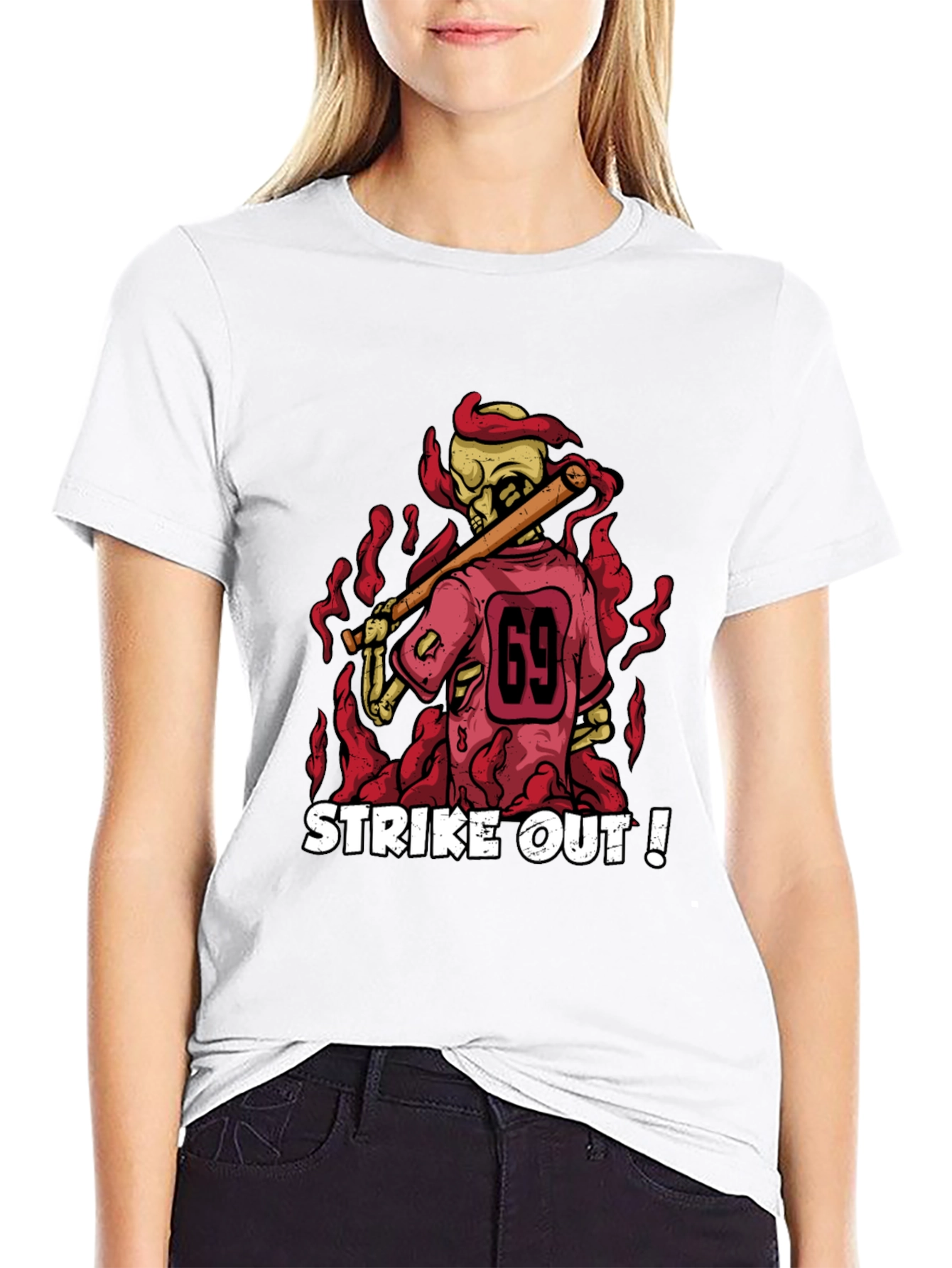 Strike Out Skeleton Baseball T-Shirt