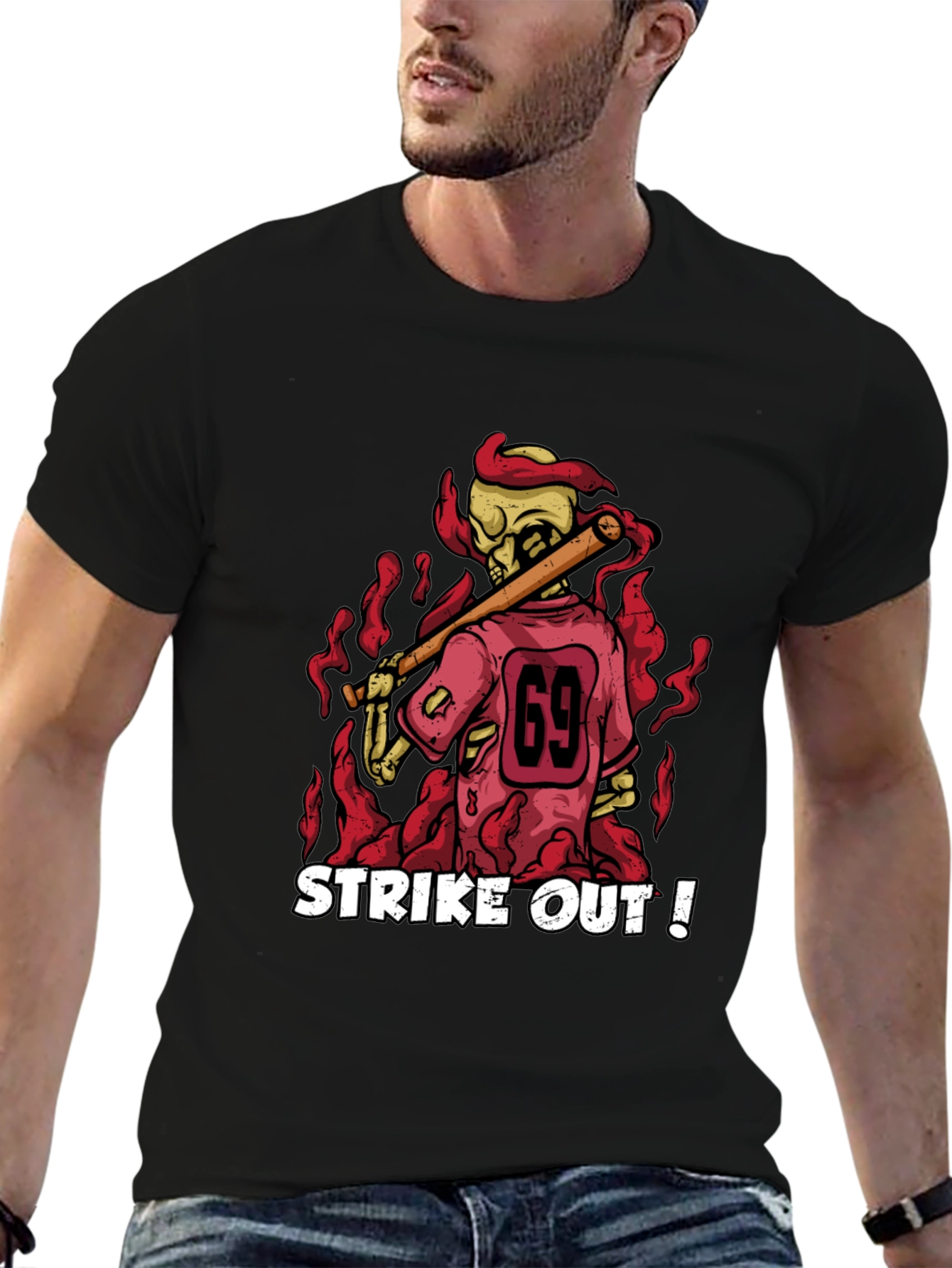 Strike Out Skeleton Baseball T-Shirt