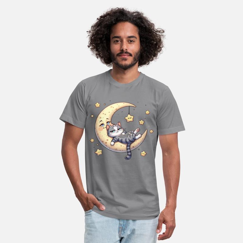 Sleepy Cat on Moon Surrounded by Stars