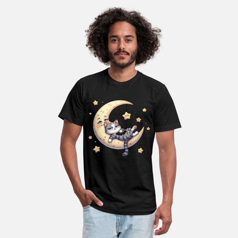 Sleepy Cat on Moon Surrounded by Stars
