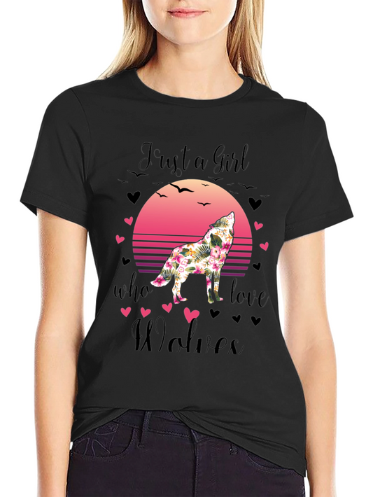 Floral Wolf Graphic Tee - Just a Girl Who Loves Wolves
