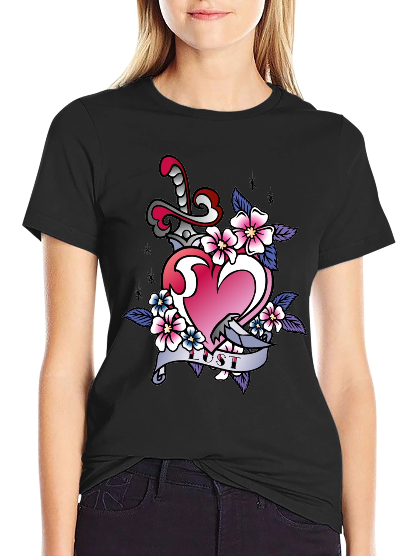 Heart Dagger Lust Graphic T-Shirt