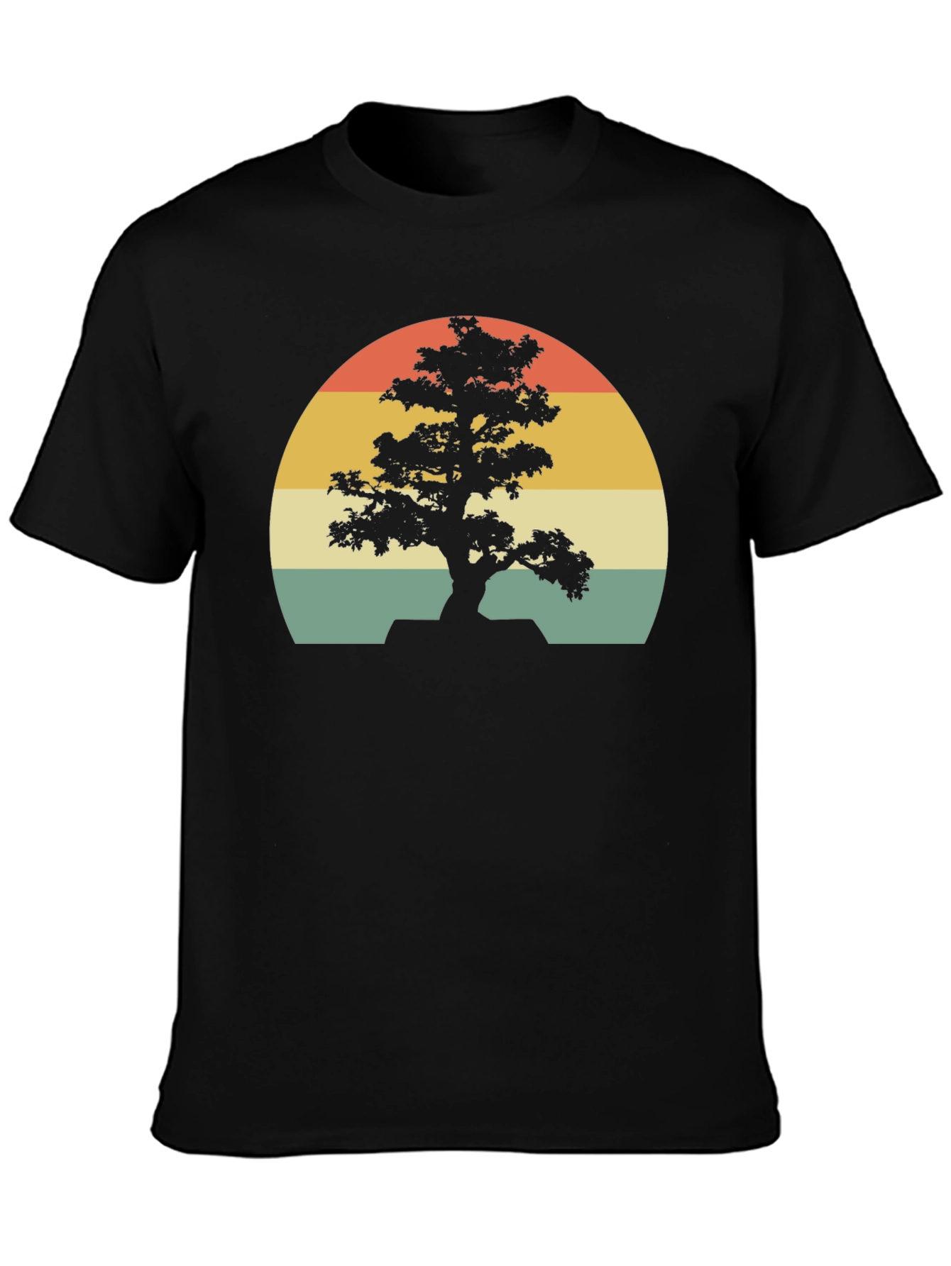 Bonsai Tree Sunset Graphic Tee - Retro Style Shirt