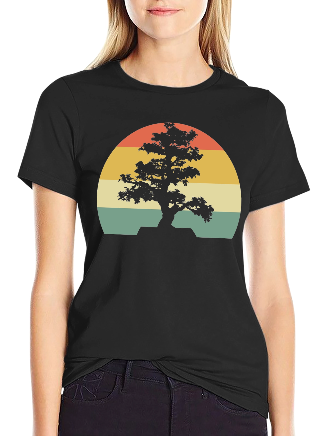Bonsai Tree Sunset Graphic Tee - Retro Style Shirt