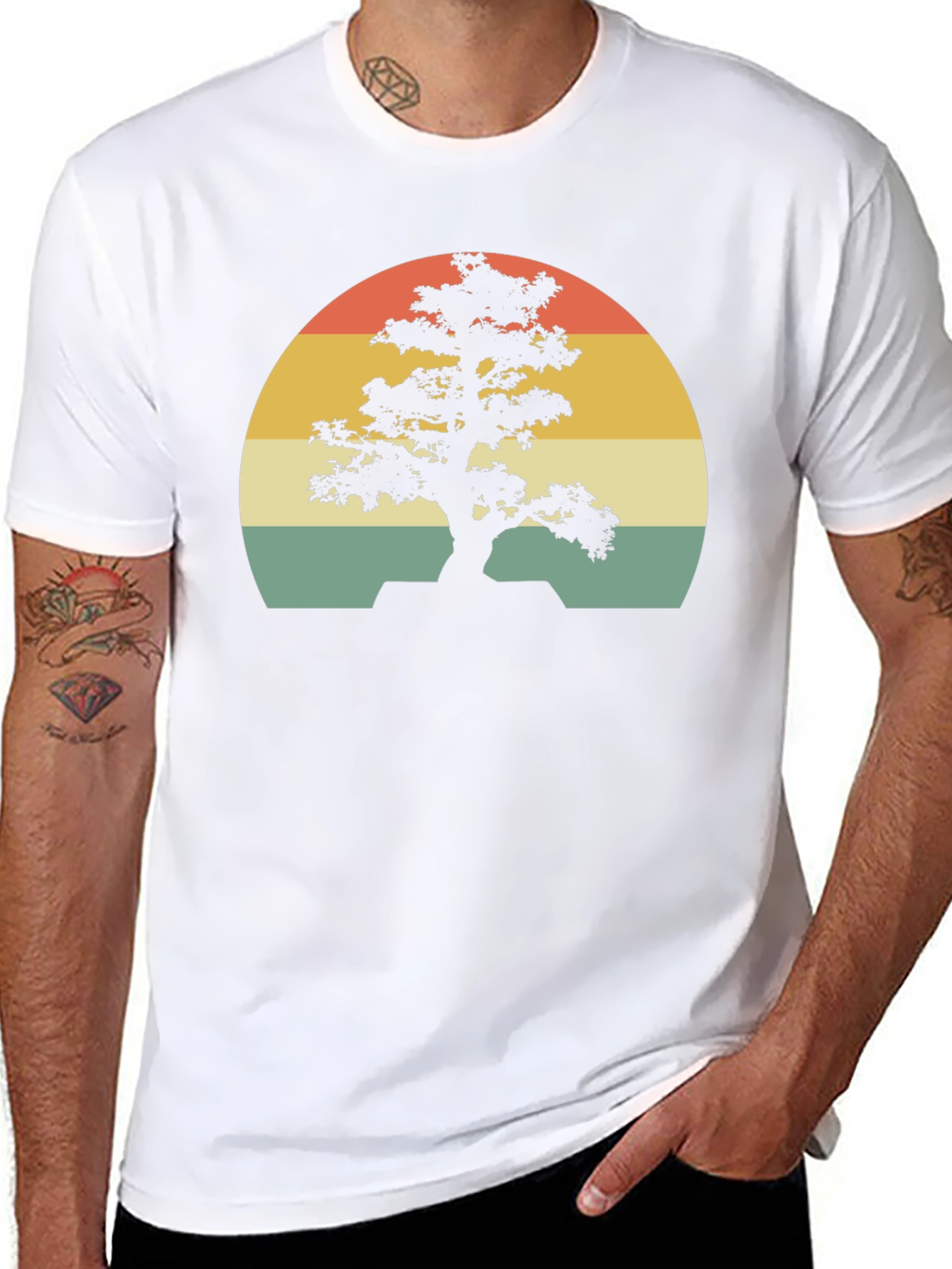 Bonsai Tree Sunset Graphic Tee - Retro Style Shirt