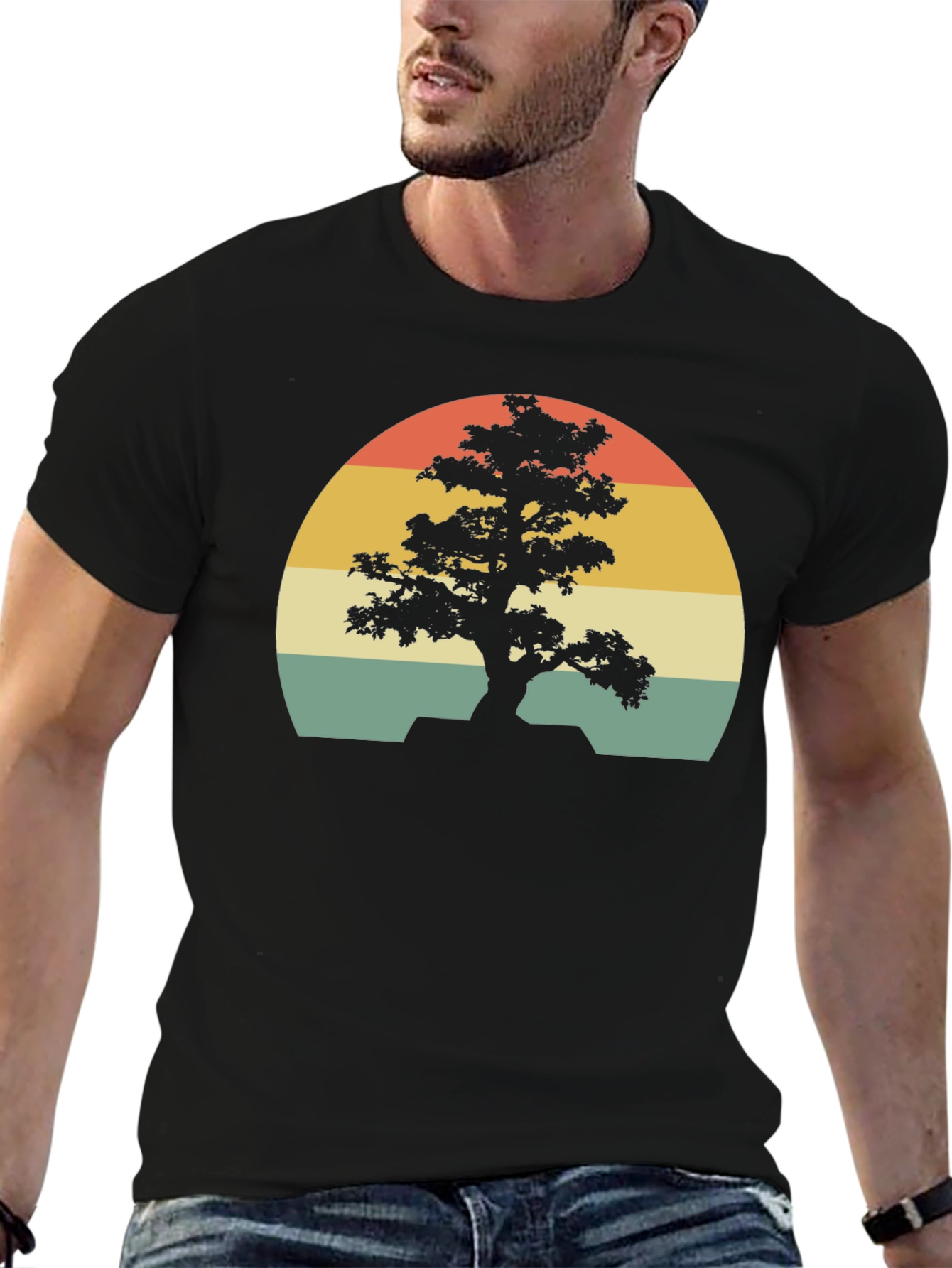 Bonsai Tree Sunset Graphic Tee - Retro Style Shirt