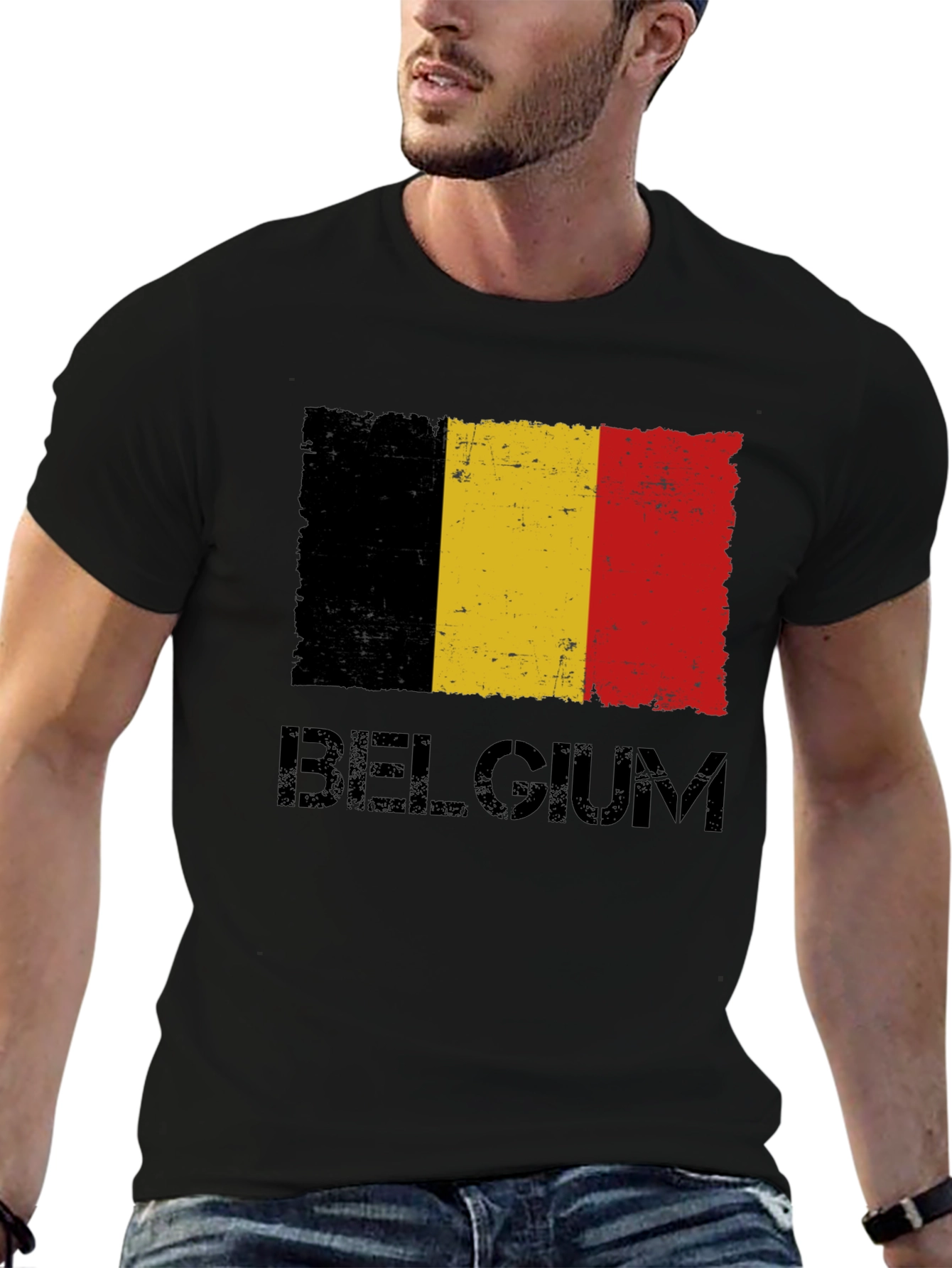 Belgium Flag Graphic T-Shirt - Distressed Design