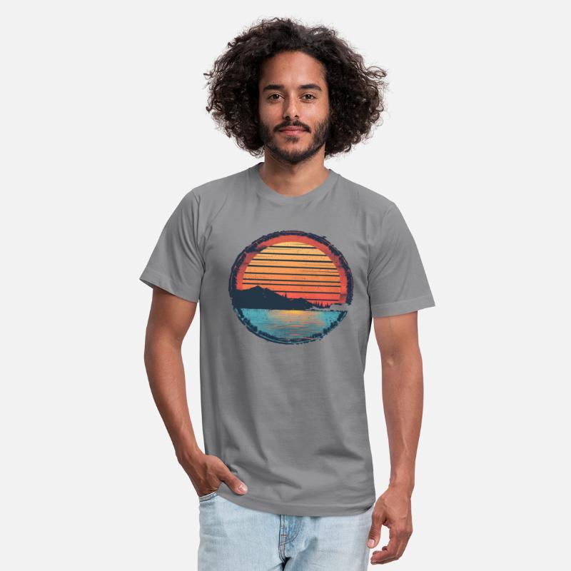 Sunset Lake Mountain Outdoor Retro 80s Vintage