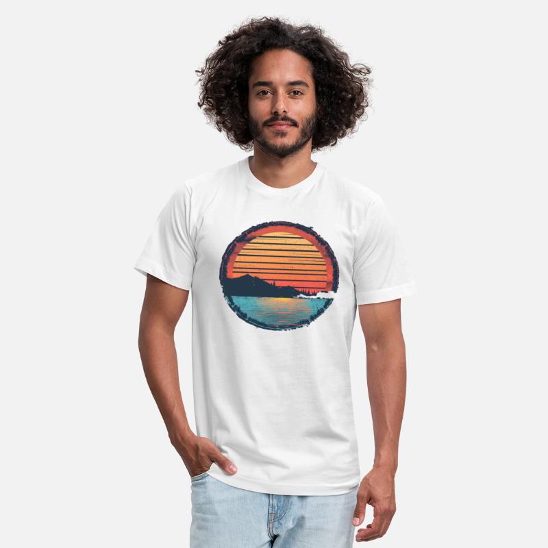 Sunset Lake Mountain Outdoor Retro 80s Vintage