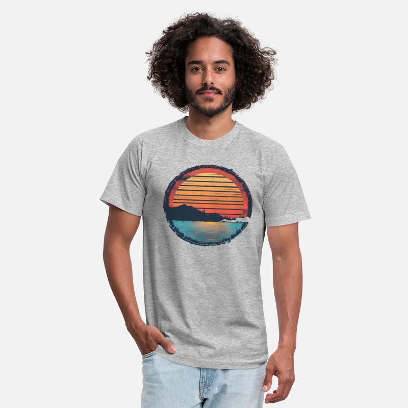 Sunset Lake Mountain Outdoor Retro 80s Vintage