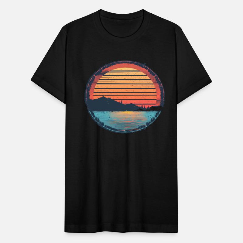 Sunset Lake Mountain Outdoor Retro 80s Vintage