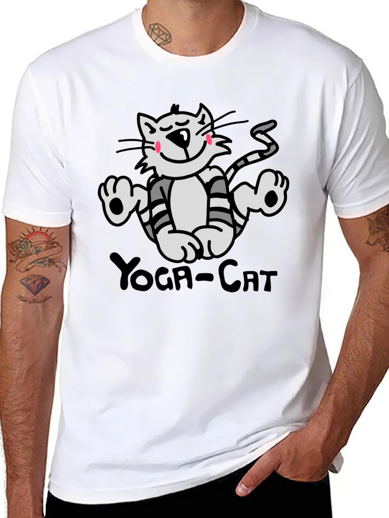 Yoga Cat Graphic T-Shirt - Black
