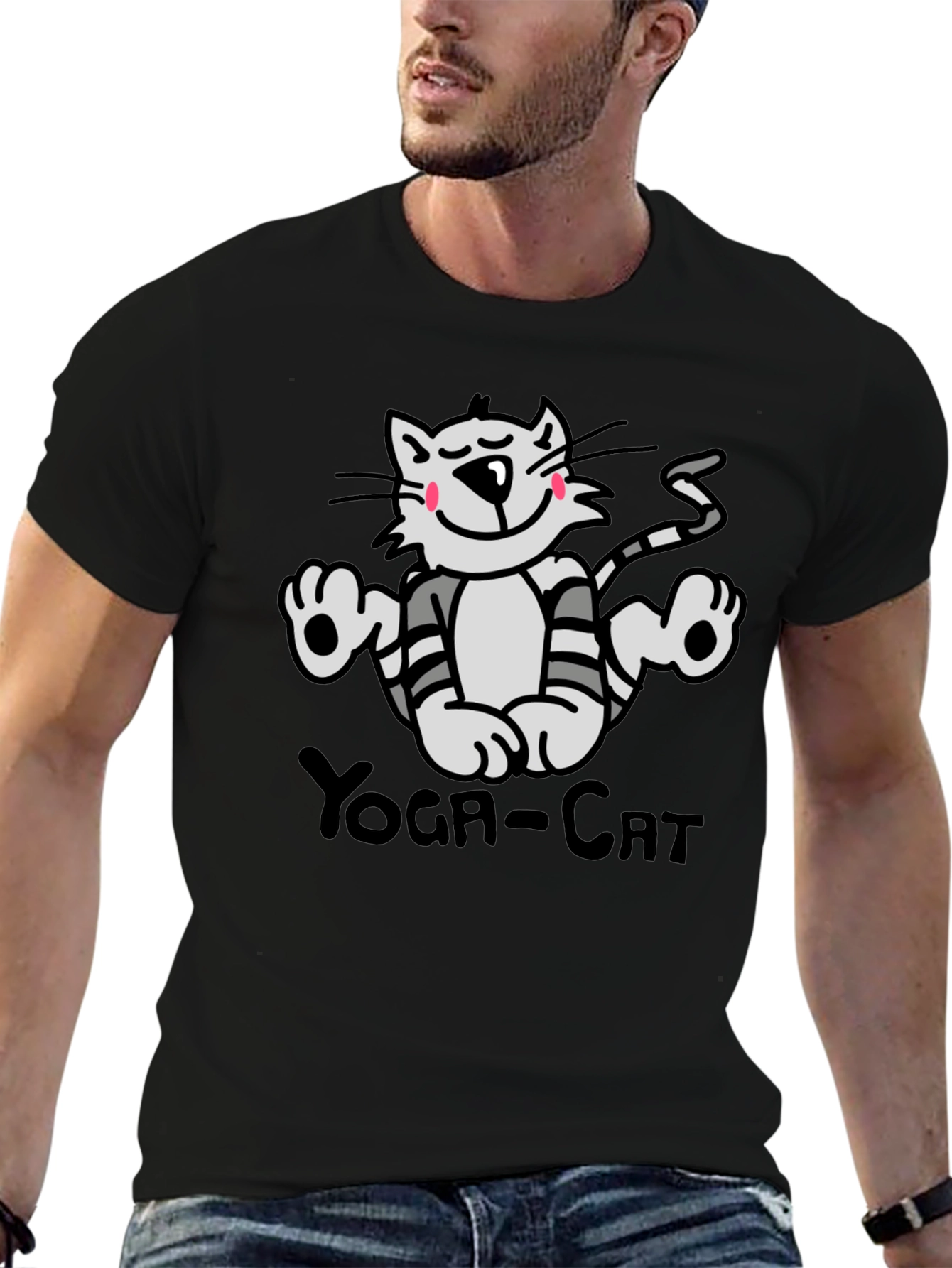 Yoga Cat Graphic T-Shirt - Black