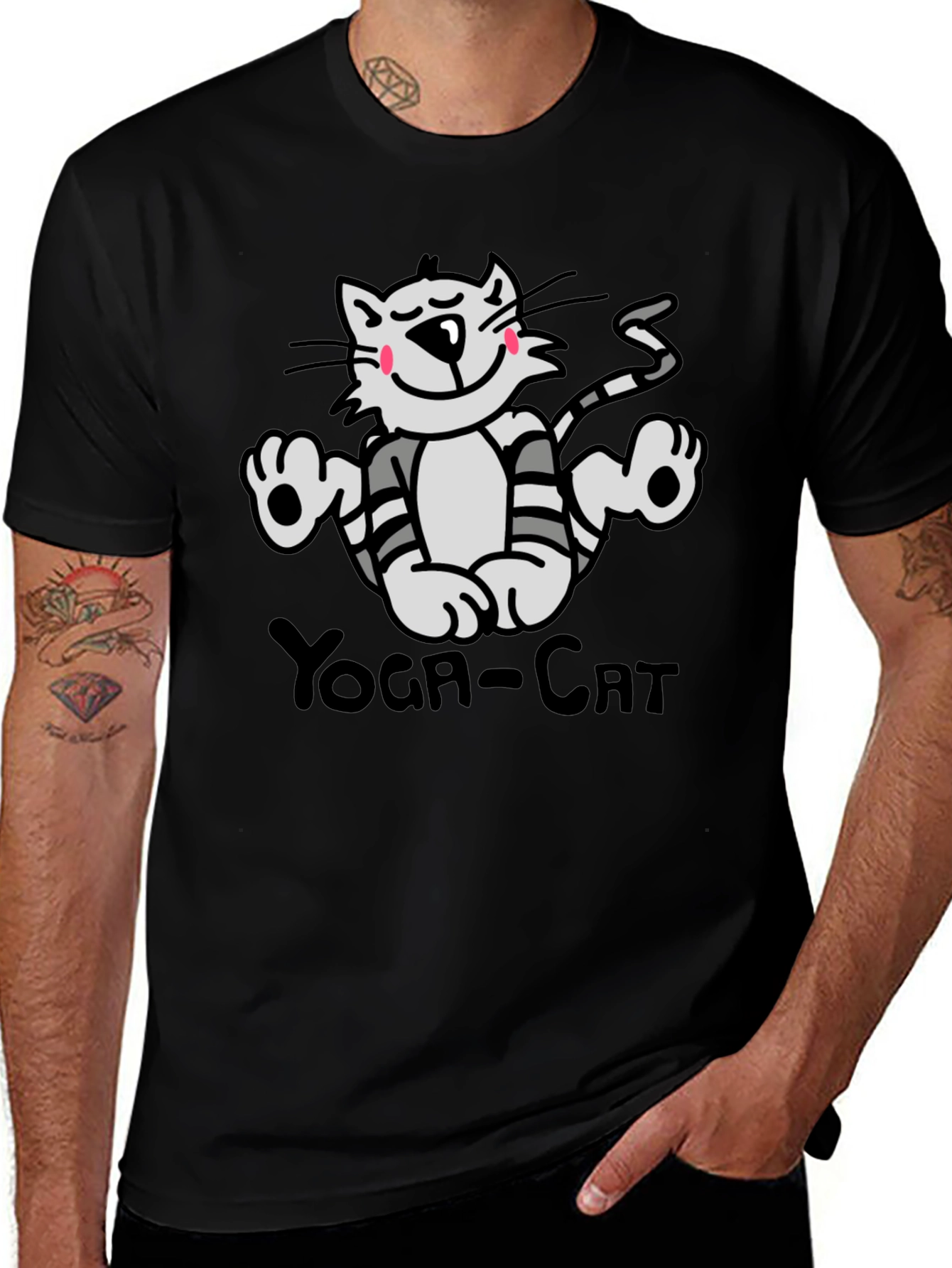 Yoga Cat Graphic T-Shirt - Black