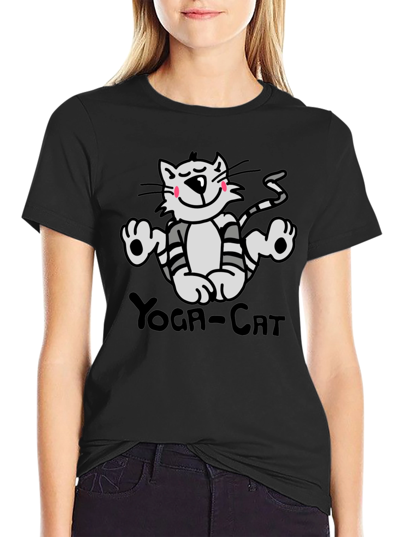 Yoga Cat Graphic T-Shirt - Black
