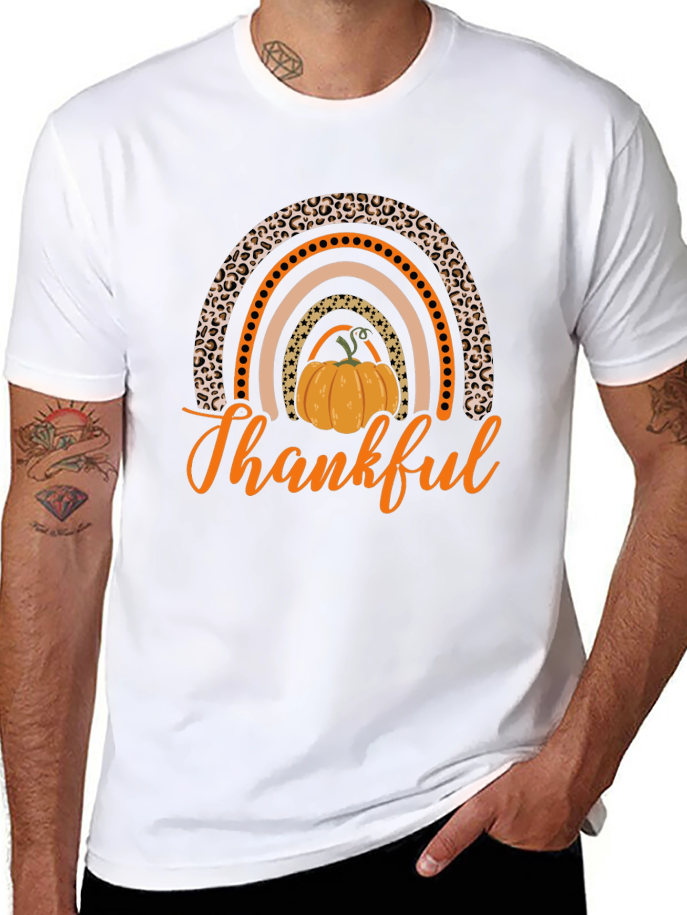 Thankful Pumpkin Rainbow Black T-Shirt