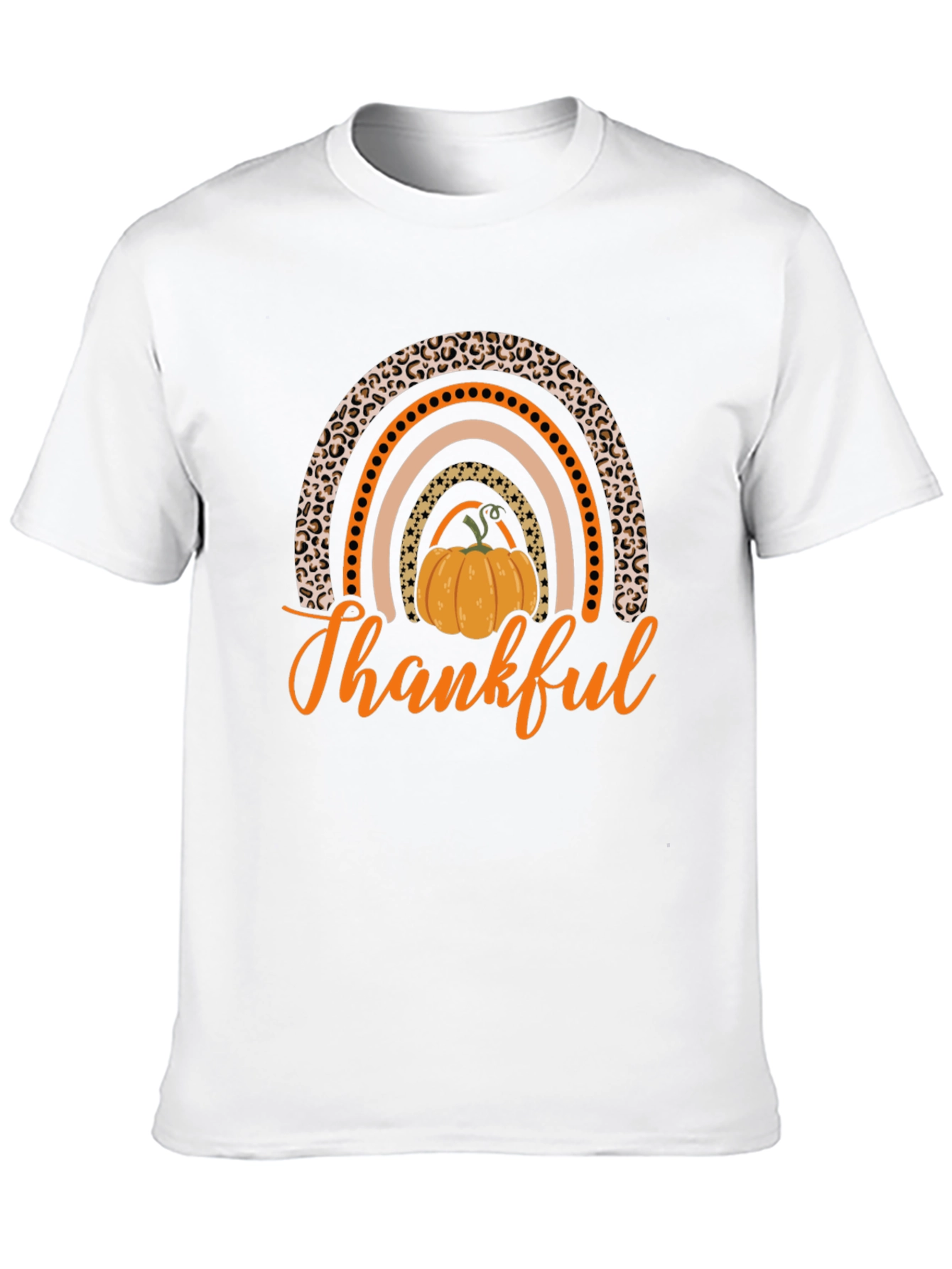 Thankful Pumpkin Rainbow Black T-Shirt