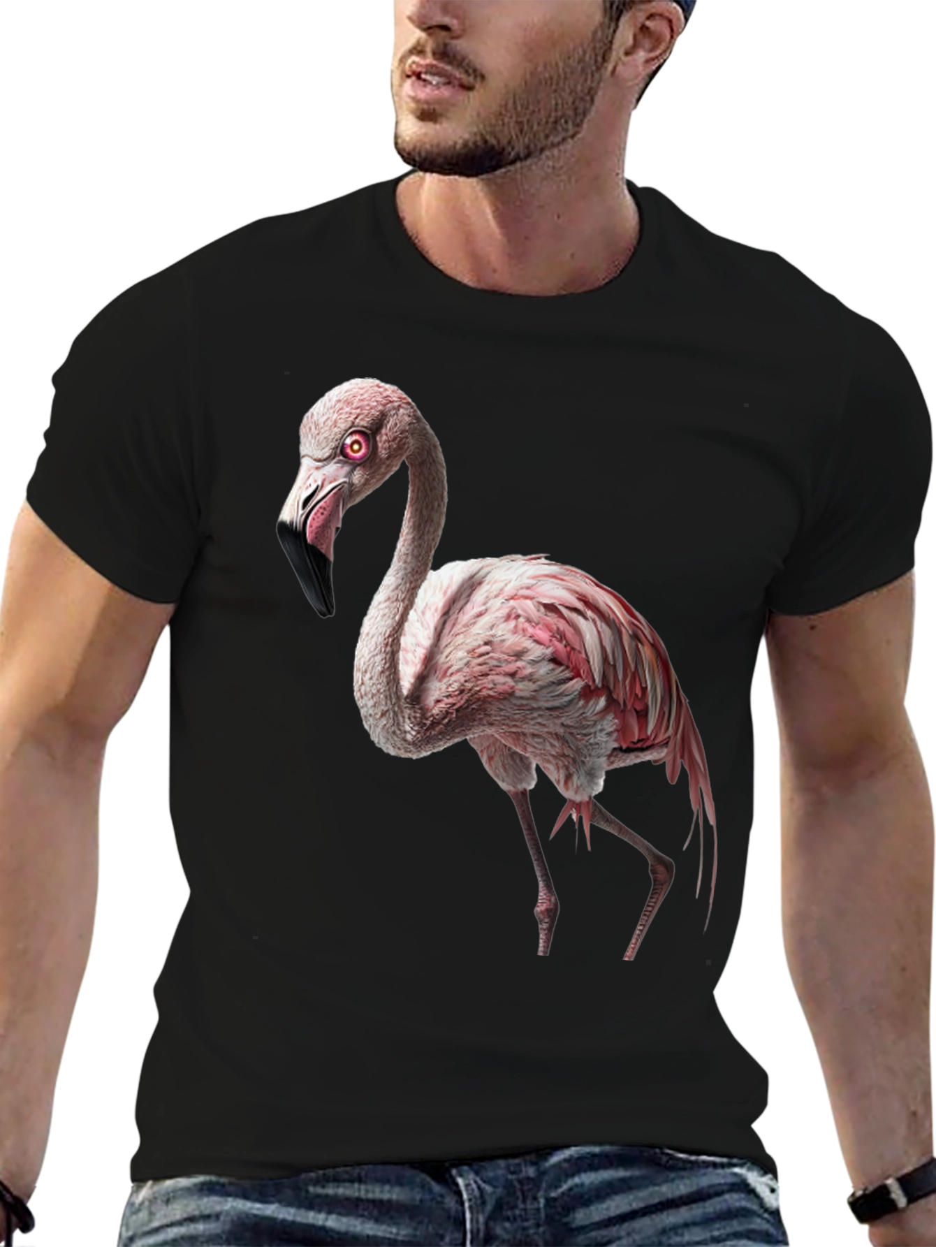 Flamingo Graphic Tee - Black Cotton Shirt