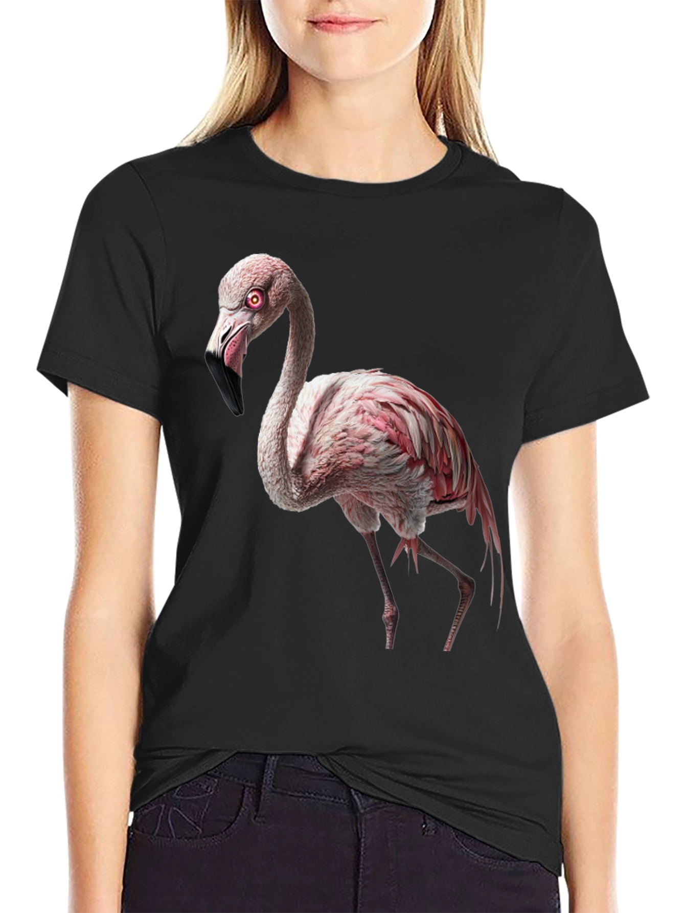Flamingo Graphic Tee - Black Cotton Shirt