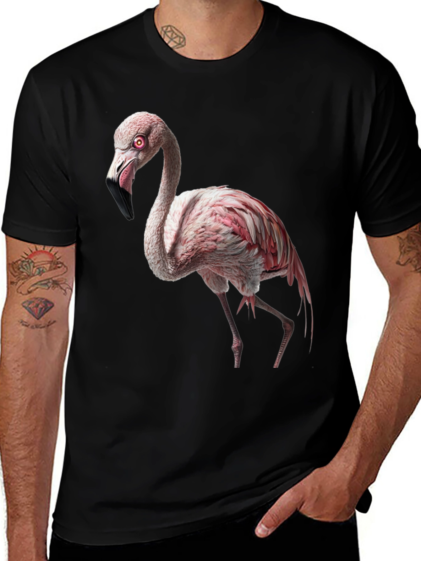 Flamingo Graphic Tee - Black Cotton Shirt